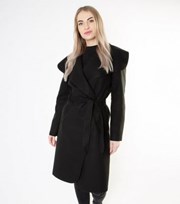 JUSTYOUROUTFIT Black Belted Shawl Collar Coat